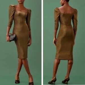 ✨ SALE✨ EUC Reformation Rahm Midi Dress - Bronze Gold Sparkle Knit Stretch Small